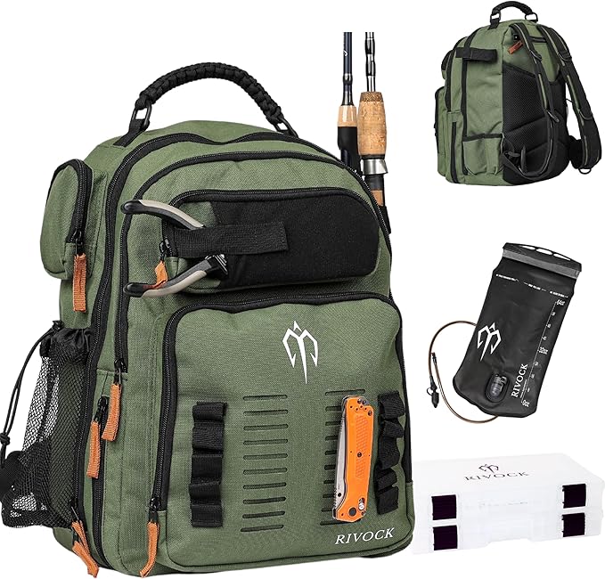Fishing Tackle Backpack with Rod Holder